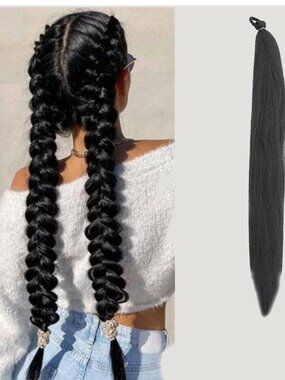 Synthetic Ponytail Extension w/Elastic Tie Hair Band 60cm BLACK 1pc Brand New